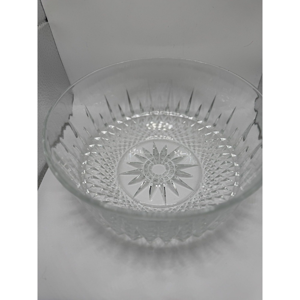 Arcoroc Lead Crystal Clear Glass 8" Serving Bowl Starburst Diamond France